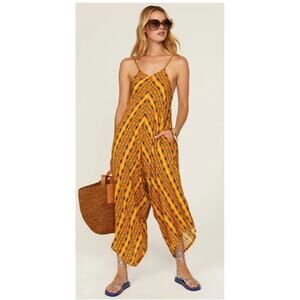 RTR sz medium Kahindo kano orange and blue spaghetti strap v neck Jumpsuit boho